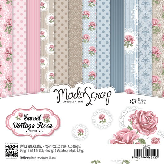 MODASCRAP - PAPER PACK 6X6 SWEET VINTAGE ROSE - 24 FOGLI