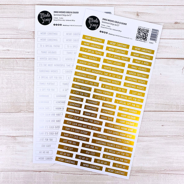 MODASCRAP SENTIMENT STRIPS - XMAS WISHES GOLD & SILVER